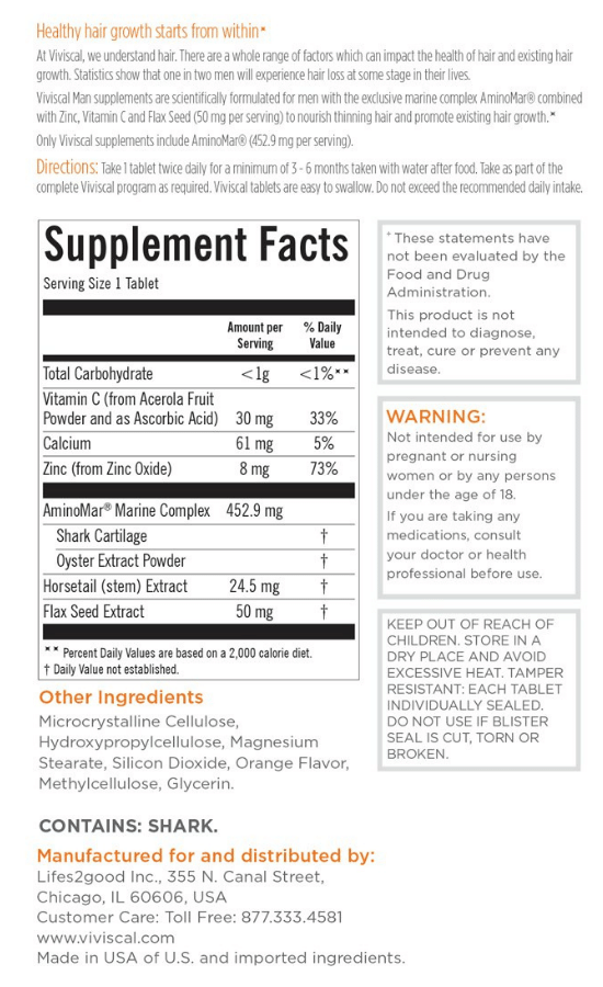 Supplement Facts Viviscal Man